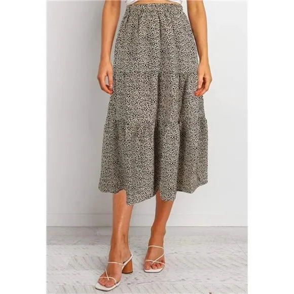 A-LINE Swing Midi Skirts Lightkhaki