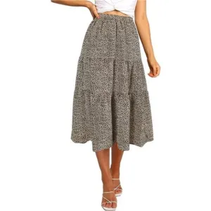 A-LINE Swing Midi Skirts Lightkhaki
