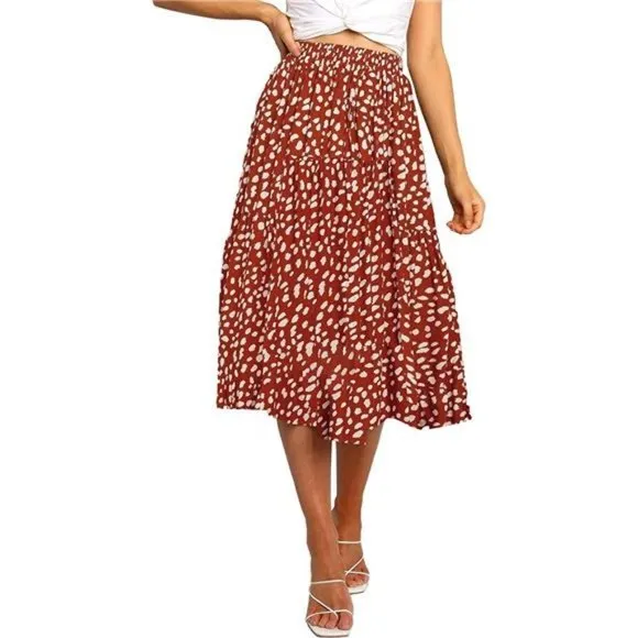 A-LINE Swing Midi Skirts Red