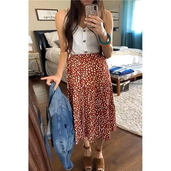 A-LINE Swing Midi Skirts Red