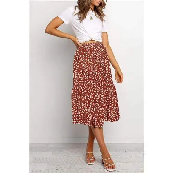 A-LINE Swing Midi Skirts Red