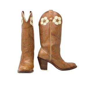 Acme Daisy Cowboy Boots Womens 6.5 M Vintage 70s Western Boots Brown Leather