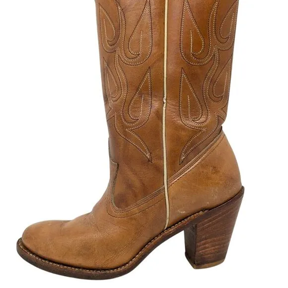 Acme Daisy Cowboy Boots Womens 6.5 M Vintage 70s Western Boots Brown Leather