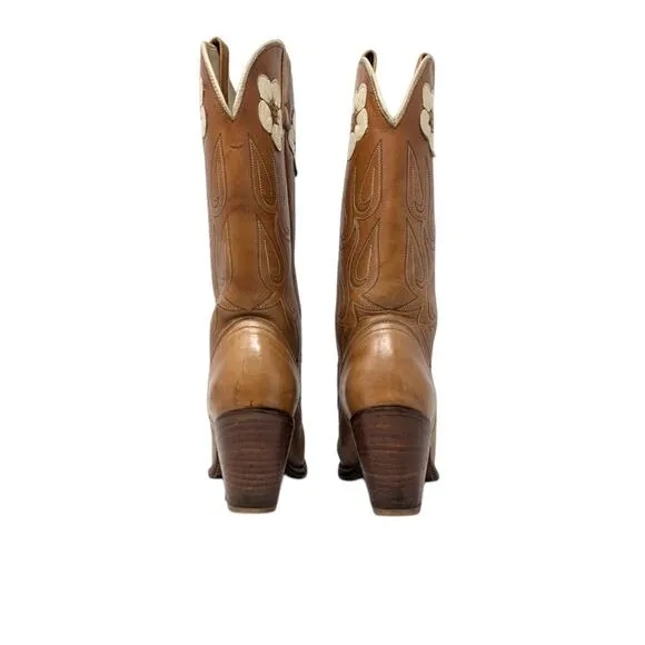 Acme Daisy Cowboy Boots Womens 6.5 M Vintage 70s Western Boots Brown Leather