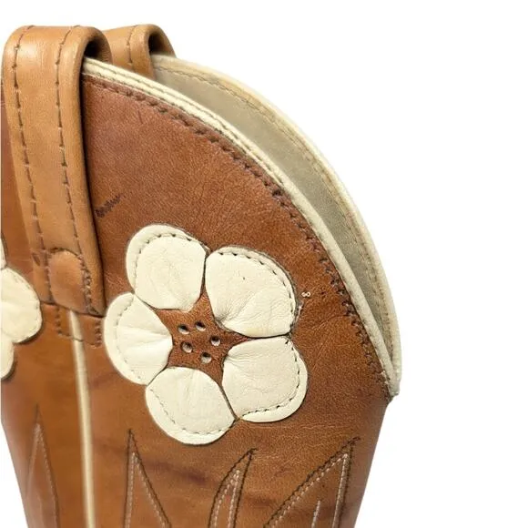 Acme Daisy Cowboy Boots Womens 6.5 M Vintage 70s Western Boots Brown Leather
