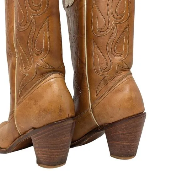 Acme Daisy Cowboy Boots Womens 6.5 M Vintage 70s Western Boots Brown Leather