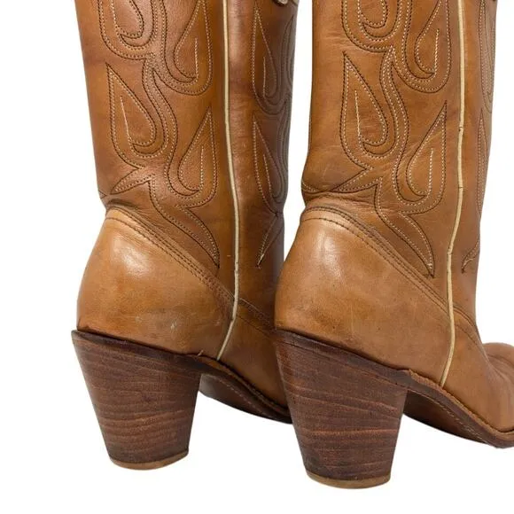 Acme Daisy Cowboy Boots Womens 6.5 M Vintage 70s Western Boots Brown Leather