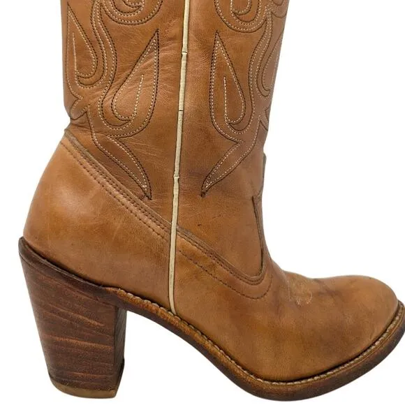 Acme Daisy Cowboy Boots Womens 6.5 M Vintage 70s Western Boots Brown Leather