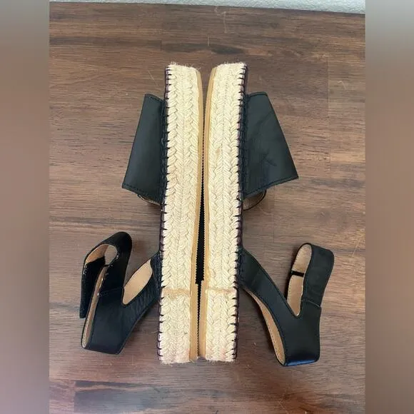 Act. Series Alvesta Leather Ankle Strap Espadrilles Black