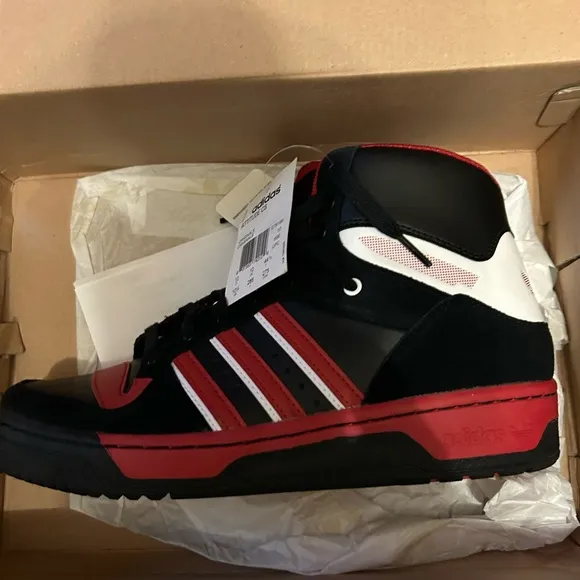 Adidas Black and Red High-Top Sneakers