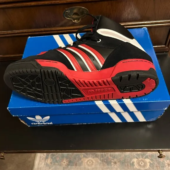 Adidas Black and Red High-Top Sneakers