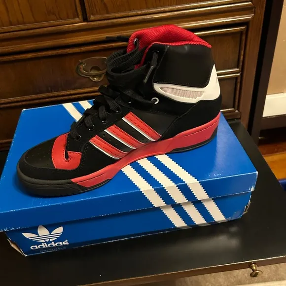 Adidas Black and Red High-Top Sneakers