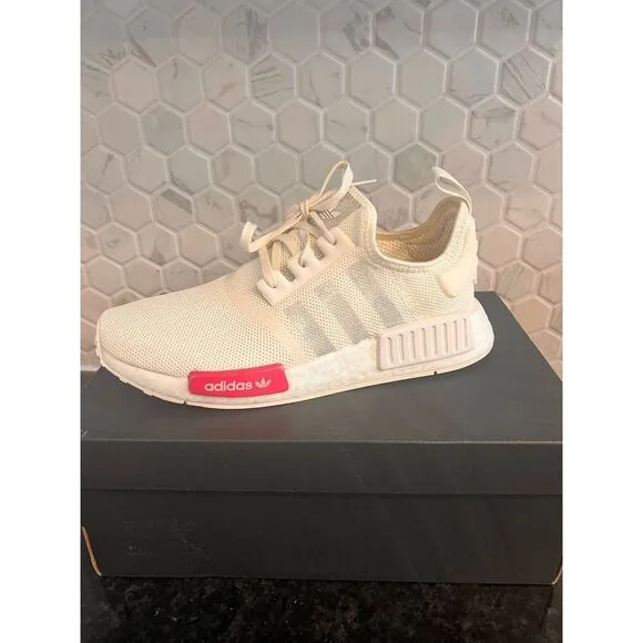 Adidas NMD R1 Cream White Sneakers with Red Tab Casual Athletic Shoes‎