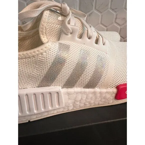 Adidas NMD R1 Cream White Sneakers with Red Tab Casual Athletic Shoes‎