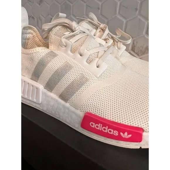 Adidas NMD R1 Cream White Sneakers with Red Tab Casual Athletic Shoes‎