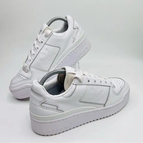 Adidas Originals Forum Bold Triple White Leather Lace Up Platform Sneakers