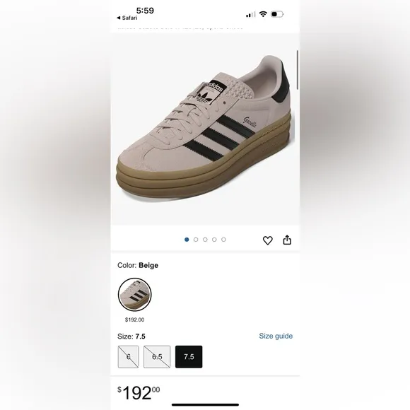 adidas Originals Gazelle Bold sneakers in beige and black (blush) sz 7.5