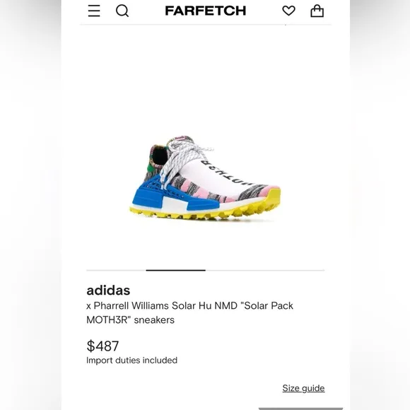 Adidas Pharrell Williams Solar Hu  NMD “Solar Pack MOTH3R” Sneakers size 9