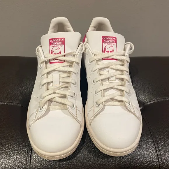 Adidas Stan Smith White and Bold Pink Sneakers Kids 5, Women’s 7