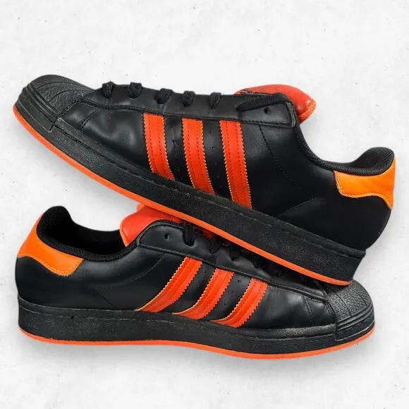 Adidas Superstar Low Top‎ Sneakers Black Orange Men 10.5 Shell-Toe FV3021