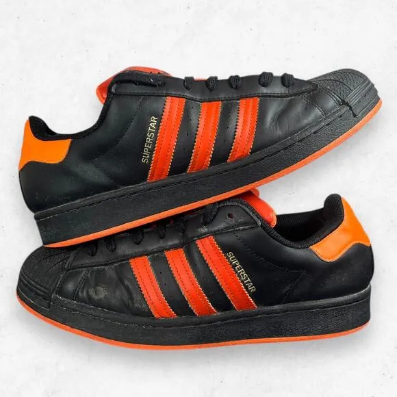 Adidas Superstar Low Top‎ Sneakers Black Orange Men 10.5 Shell-Toe FV3021