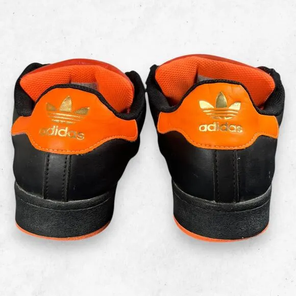 Adidas Superstar Low Top‎ Sneakers Black Orange Men 10.5 Shell-Toe FV3021