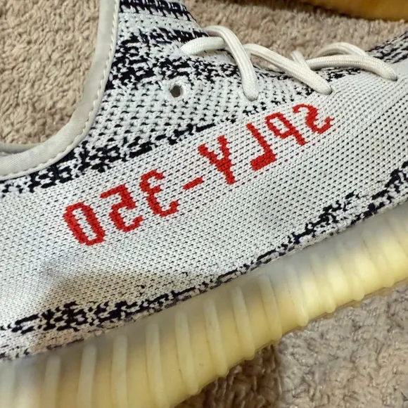 Adidas Yeezy Boost 350 V2 Zebra White Black Red Stripe Sneakers Size 12