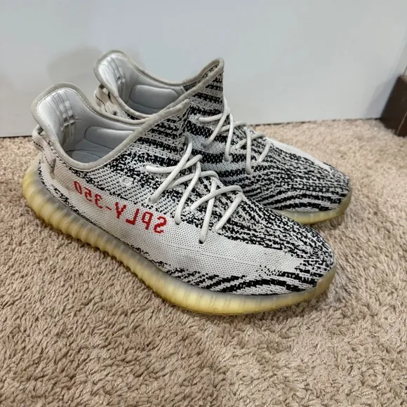 Adidas Yeezy Boost 350 V2 Zebra White Black Red Stripe Sneakers Size 12