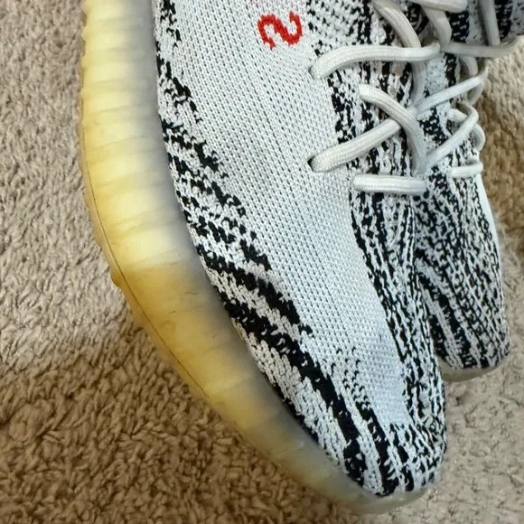 Adidas Yeezy Boost 350 V2 Zebra White Black Red Stripe Sneakers Size 12