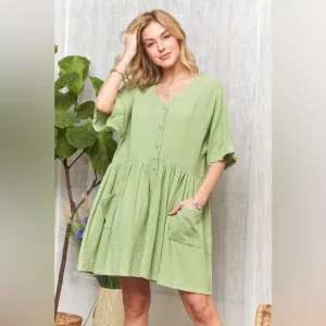 ADORA V-Neck Half Sleeve Dress with Pockets