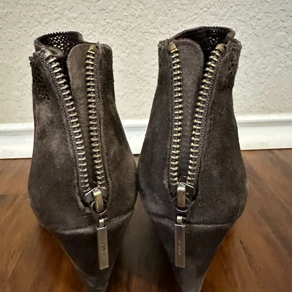 AERIN Shorebold Wedge Ankle Boots Booties in Brown Suede Zip Up