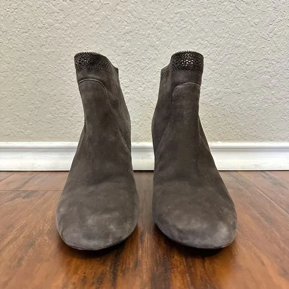 AERIN Shorebold Wedge Ankle Boots Booties in Brown Suede Zip Up