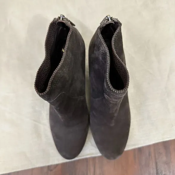 AERIN Shorebold Wedge Ankle Boots Booties in Brown Suede Zip Up