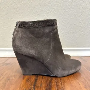 AERIN Shorebold Wedge Ankle Boots Booties in Brown Suede Zip Up
