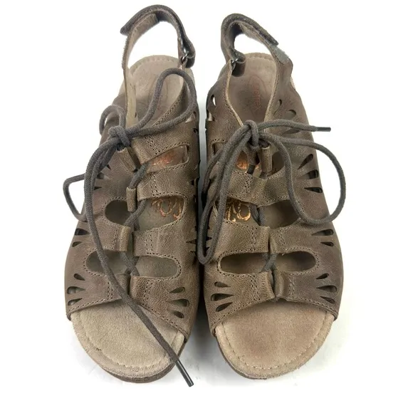 Aetrex Giselle Sandals 7.5 Brown Leather Wedge Shoes Womens EU 38