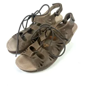 Aetrex Giselle Sandals 7.5 Brown Leather Wedge Shoes Womens EU 38
