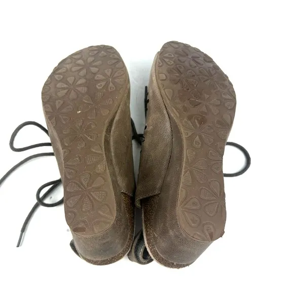 Aetrex Giselle Sandals 7.5 Brown Leather Wedge Shoes Womens EU 38
