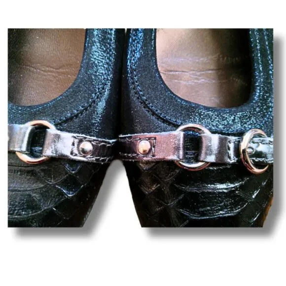 AGL Attilio Giusti Leombruni Size 40EU Navy Blue Metallic Leather Cap Toe Buckle