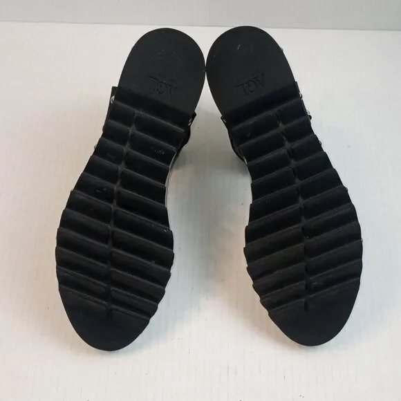 AGL Black Leather Studded Ankle Strap Sandals