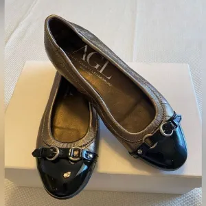 AGL cap to patent leather and quilted puter metallic flats size 6.5 Italy