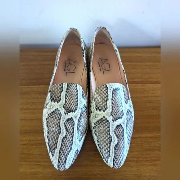 AGL Embossed Venetian Snakeskin Leather Flats 6/36 Rock Glam Boho Preppy Chic