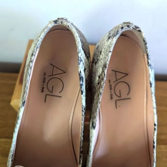 AGL Embossed Venetian Snakeskin Leather Flats 6/36 Rock Glam Boho Preppy Chic