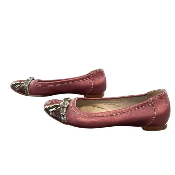 AGL Monika Cap Toe Ballet Flat 39.5 US 9.5 Purple Pink Python Leather Old Money