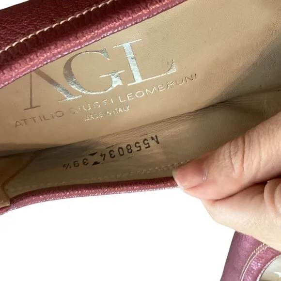 AGL Monika Cap Toe Ballet Flat 39.5 US 9.5 Purple Pink Python Leather Old Money