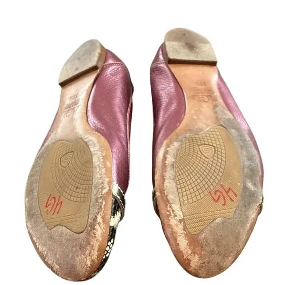 AGL Monika Cap Toe Ballet Flat 39.5 US 9.5 Purple Pink Python Leather Old Money