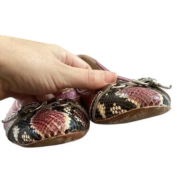 AGL Monika Cap Toe Ballet Flat 39.5 US 9.5 Purple Pink Python Leather Old Money