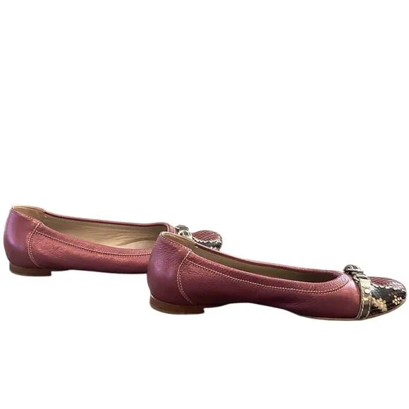 AGL Monika Cap Toe Ballet Flat 39.5 US 9.5 Purple Pink Python Leather Old Money