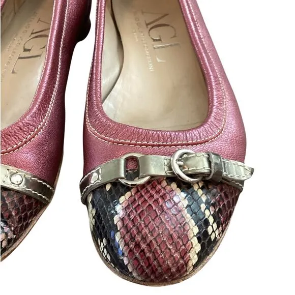 AGL Monika Cap Toe Ballet Flat 39.5 US 9.5 Purple Pink Python Leather Old Money