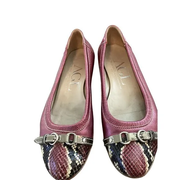 AGL Monika Cap Toe Ballet Flat 39.5 US 9.5 Purple Pink Python Leather Old Money