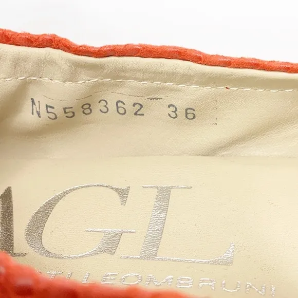 AGL Snakeskin Patent Cap Toe Orange Red Flats 36